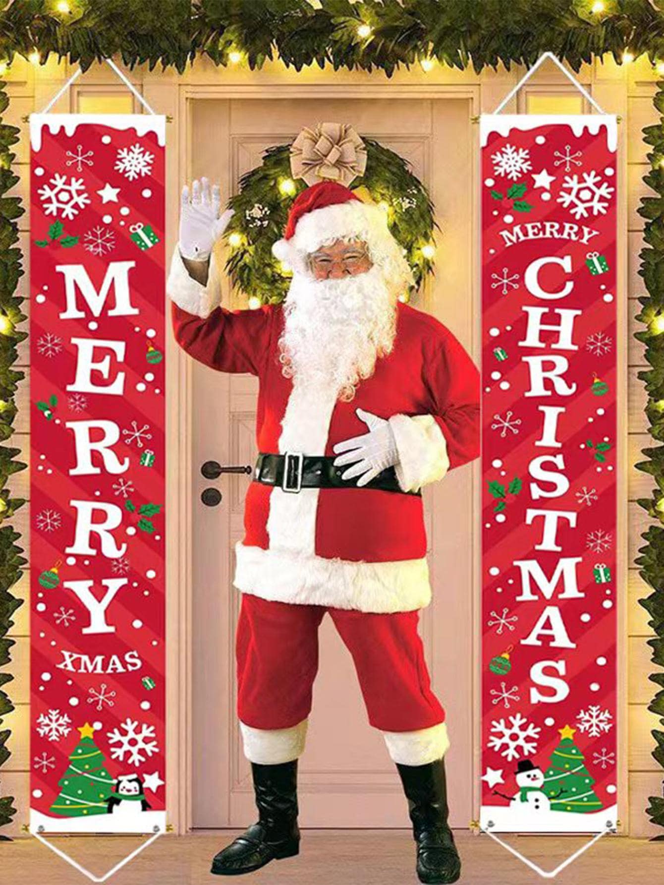 1 Cây Thông Noel & Khẩu Hiệu Đồ Họa Câu đối Trang Trí Polyester Hiện Đại Treo Cửa Biểu Ngữ Cho Trang Trí Nhà, Đảng - Đỏ - Xem 1