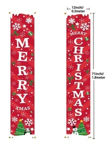 1 Cây Thông Noel & Khẩu Hiệu Đồ Họa Câu đối Trang Trí Polyester Hiện Đại Treo Cửa Biểu Ngữ Cho Trang Trí Nhà, Đảng - Đỏ - Xem 2