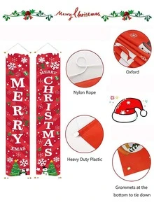 1 Cây Thông Noel & Khẩu Hiệu Đồ Họa Câu đối Trang Trí Polyester Hiện Đại Treo Cửa Biểu Ngữ Cho Trang Trí Nhà, Đảng - Đỏ - Xem 3