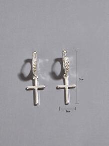 方晶鋯石裝飾十字架吊墜耳環 - 銀色 - 查看 5
