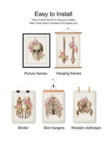 6入組/套化學纖維無框骷髏和花朵圖案家庭裝飾牆壁藝術繪畫 - 軍綠色 - 查看 3