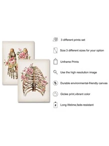 6入組/套化學纖維無框骷髏和花朵圖案家庭裝飾牆壁藝術繪畫 - 軍綠色 - 查看 5
