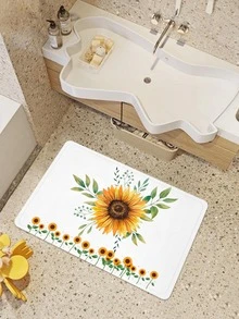 1pc Sunflower Pattern Door Mat, Modern Polyester Anti-slip Indoor Outdoor Rug For Home - Multicolor - View 3