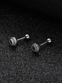 Rhinestone Decor Stud Earring - Silver - View 3