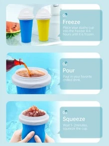 1pc Portable Silicone Frozen Magic Squeeze Cup, Modern Color Block Mini Frozen Smoothie Maker Cup For Summer - Green - View 3