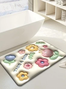 1入組3D卡通花朵圖案防滑沐浴可愛矽藻土浴室毯適用於浴室 - 彩色 - 查看 11