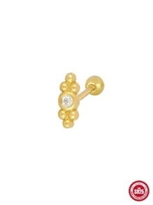 1pc Rhinestone Decor Sterling Silver Stud Earring - Yellow Gold - View 2