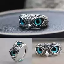 1pc Retro Blue Eye Owl Open Ring, Exaggerated Animal Adjustable Finger Ring - Blue - View 4