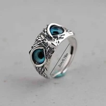 1pc Retro Blue Eye Owl Open Ring, Exaggerated Animal Adjustable Finger Ring - Blue - View 3