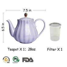 Sweejar Royal Teapot, Ceramic Tea Pot With Removable Stainless Steel Infuser, Blooming & Loose Leaf Teapot - 28 Ounce - Purple - View 2