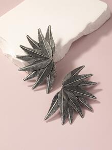 樹葉設計耳釘 - 復古銀色 - 查看 1