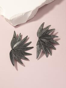 樹葉設計耳釘 - 復古銀色 - 查看 3