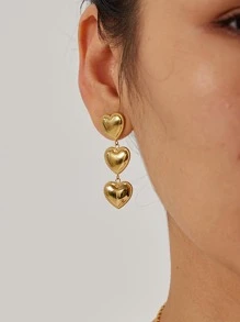 Uworld 1 cặp bông tai hình trái tim bằng thép không gỉ mạ vàng 18k thời trang cá nhân hóa chống nước cho phụ nữ, quà tặng ngày lễ tình nhân Valentine, Mẹ, Mẹ, Ngày của Mẹ, Quà tặng - Vàng - Xem 3