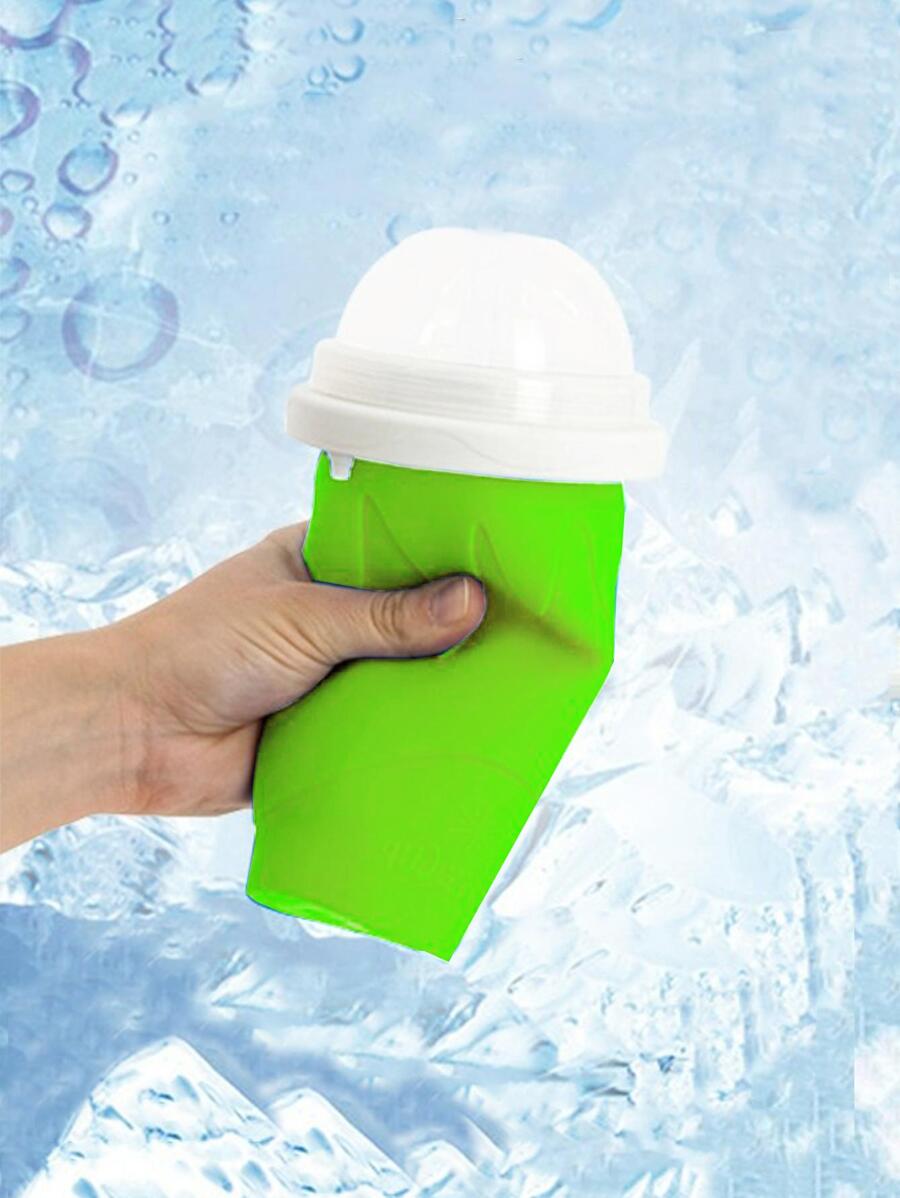 1pc Portable Silicone Frozen Magic Squeeze Cup, Modern Color Block Mini Frozen Smoothie Maker Cup For Summer - Green - View 1