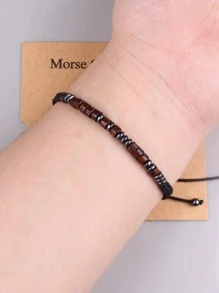 1入組我愛你莫爾斯電碼手鍊情侶手鍊適合男朋友女朋友珠寶禮物 - 黑色 - 查看 3