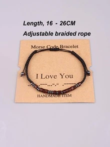 1入組我愛你莫爾斯電碼手鍊情侶手鍊適合男朋友女朋友珠寶禮物 - 黑色 - 查看 4