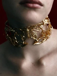 Structured Design Choker - Yellow Gold - View 1