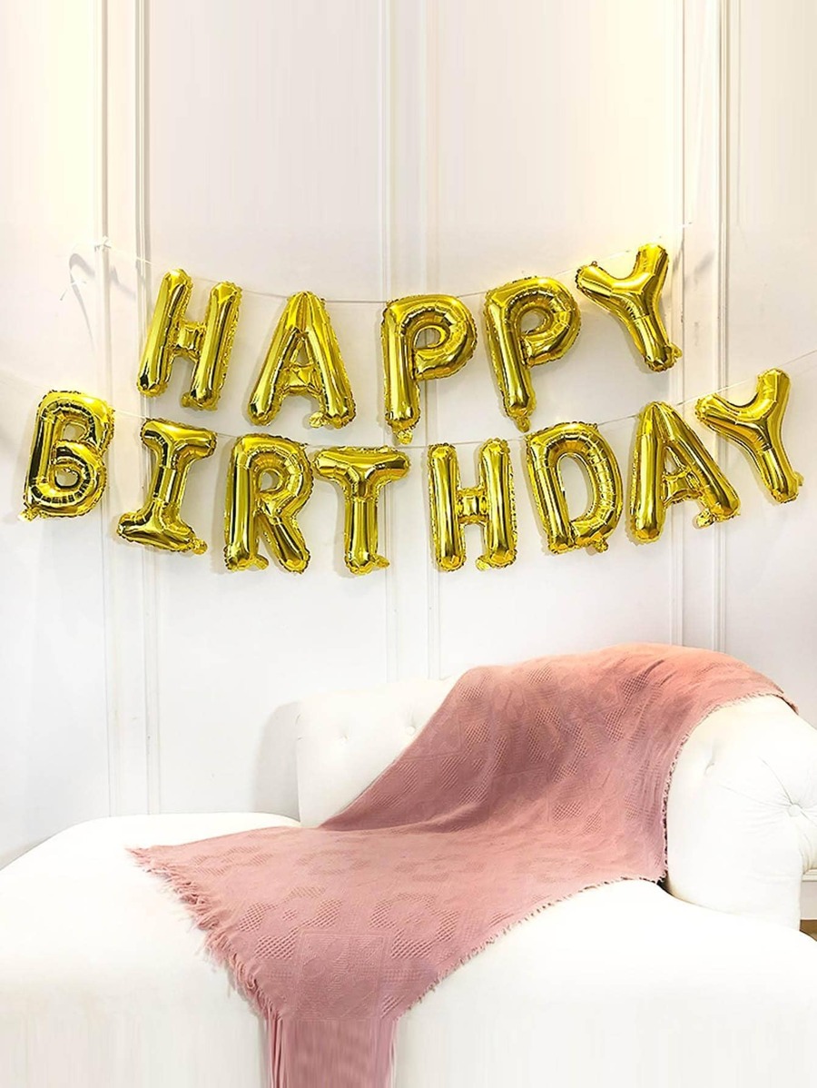 1pc/13pcs Gold Color Letter "Happy Birthday" Decorative Balloons Set, Back To School Valentine Day - Gold - View 1