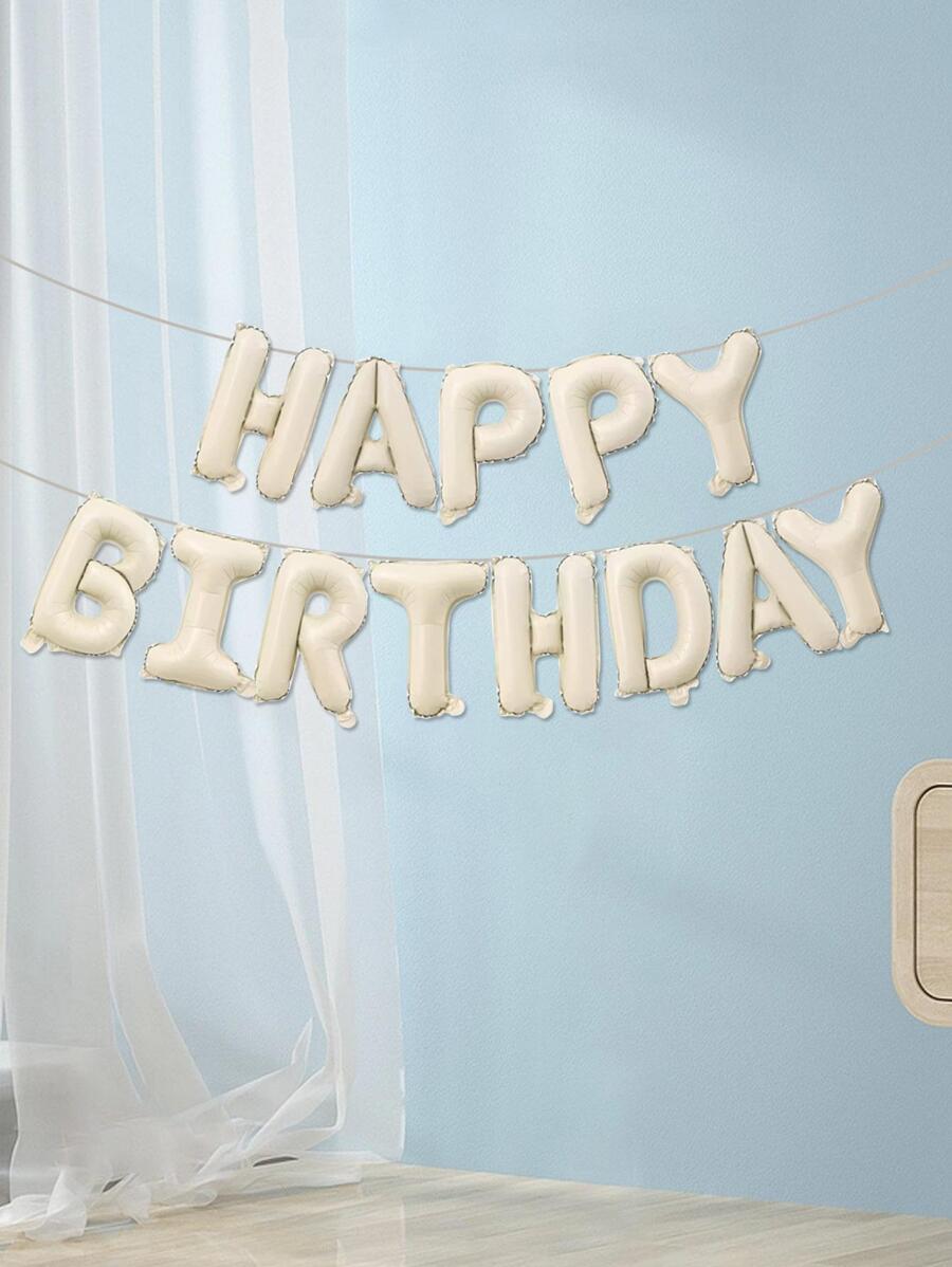 13pcs/Set PE Balloon, Modern Letter Design Decorative Balloon For Birthday Party, - Beige - View 1