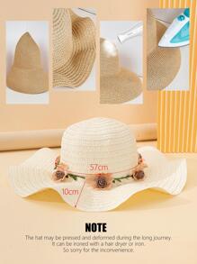1pc Women Flower Bow Decor Boho Straw Hat For Holiday
