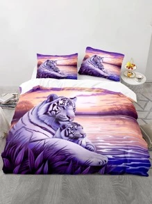 3pcs/set Tiger Pattern Duvet Cover Set Without Filler, 1 Duvet Cover & 2 Pillowcase, Fabric Bedding Set For Home - Multicolor - View 1