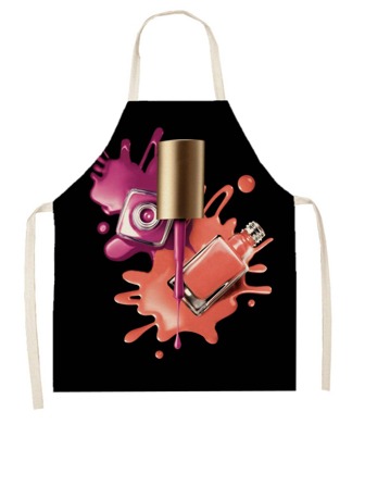 1pc Nail Polish Pattern Apron, Fiber Cooking Apron For Garden, Kitchen, Housework,Kitchen,Bathroom,Home,Household Supplies