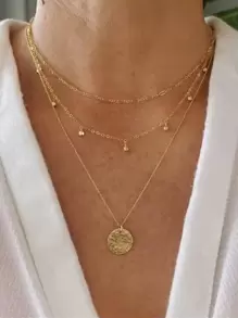 Round Decor Layered Chain Necklace