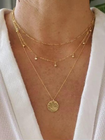 Round Decor Layered Chain Necklace