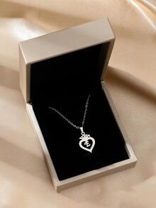 1PC Chữ Cái Chi Tiết Vòng Cổ Mặt Dây Chuyền Trái Tim - Bạc - Xem 5