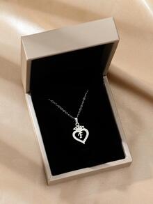 1PC Chữ Cái Chi Tiết Vòng Cổ Mặt Dây Chuyền Trái Tim - Bạc - Xem 6