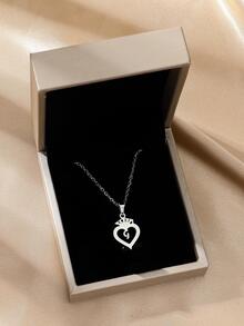 1PC Chữ Cái Chi Tiết Vòng Cổ Mặt Dây Chuyền Trái Tim - Bạc - Xem 7