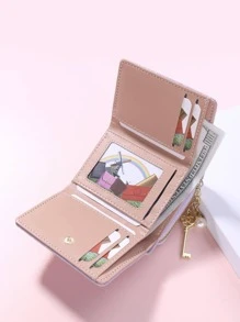 Crocodile Pattern Faux Leather Coin With Faux Pearl & Keychain & Tassel Decor For Women Wallet Purse Wallet Small Wallet - Mauve Purple - View 5