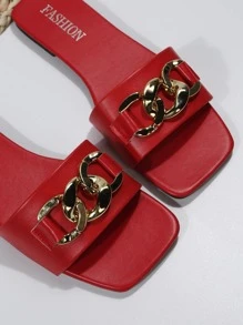時尚紅色的涼鞋適用於鏈條裝飾涼拖 - 紅色 - 查看 4