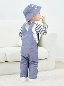 Bebé niños Set Top con estampado de raya & overol con estampado de dibujos animados - Blanco - Ver 2