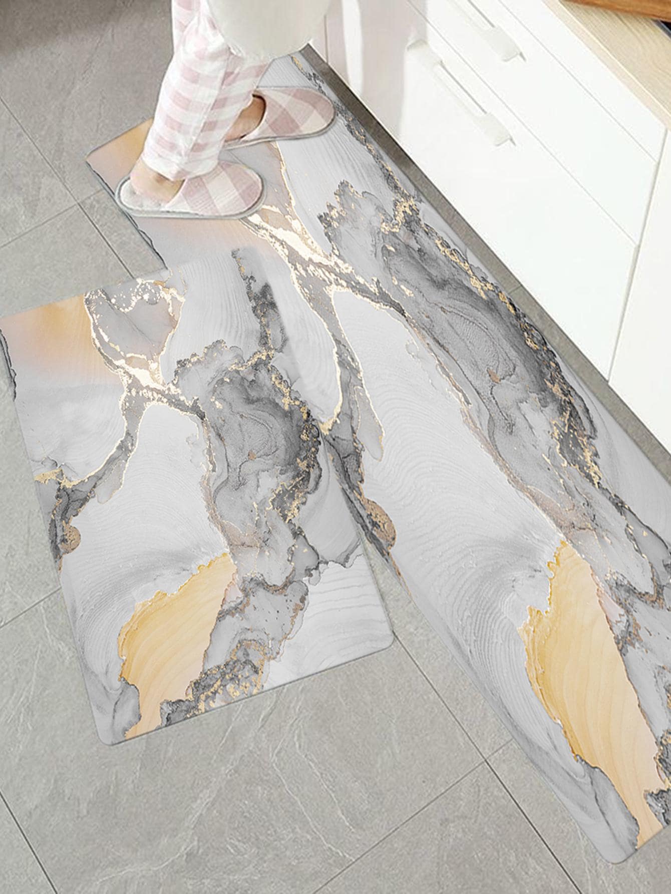 1 tấm thảm nhà bếp bằng đá cẩm thạch, thảm nhà bếp polyester hiện đại cho nhà bếp - Nhiều màu - Xem 1