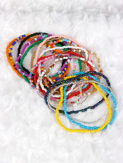 5 pièces/set Bracelet de cheville à perles de couleur aléatoire