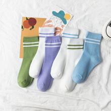 6雙女性條紋圖案時尚中筒襪適合夏天 - 彩色 - 查看 2