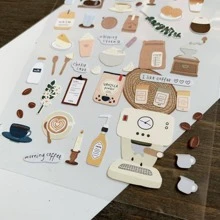 1pc Cake & Coffee Pattern Assorted Sticker, Multi-Purpose Decorative Sticker For DIY Craft, Hand Account Decoration,School Supplies,Back To School - Multicolor - View 7