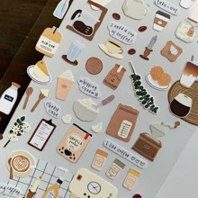 1pc Cake & Coffee Pattern Assorted Sticker, Multi-Purpose Decorative Sticker For DIY Craft, Hand Account Decoration,School Supplies,Back To School - Multicolor - View 2