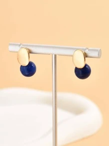 一对简约绿松石圆形耳环，适合女性日常穿搭或节日礼物 - 寶藍色 - 查看 2