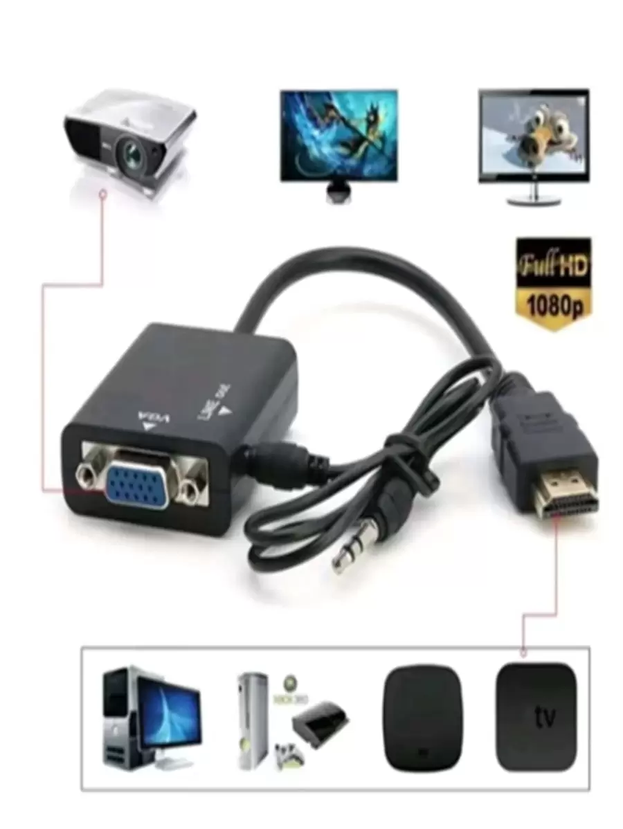 Cabo Adaptador Conversor  Para Vga Com Saída P2 De Áudio - Preto - Visão 1