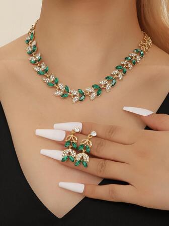 3入組/套水鑽裝飾首飾套裝