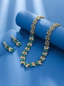 3入組/套水鑽裝飾首飾套裝 - 綠色 - 查看 4