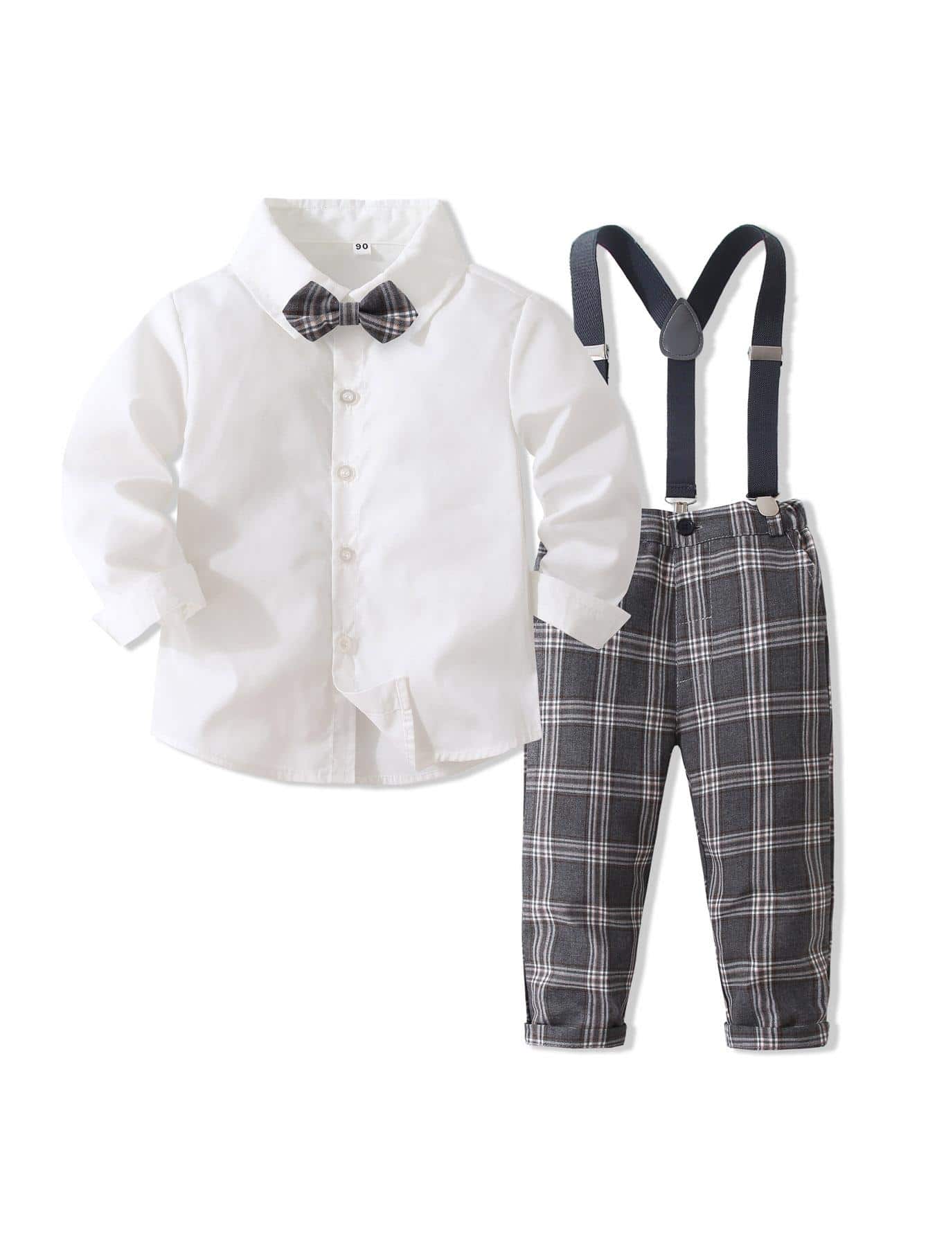 Đứa bé trai Nơ mặt trước Áo sơ mi & Kẻ sọc Quần Suspender - Nhiều màu - Xem 1