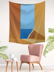 1pc Geometric Pattern Tapestry, Fabric Wall Blanket For Home Wall Decor - Multicolor - View 6