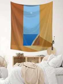 1pc Geometric Pattern Tapestry, Fabric Wall Blanket For Home Wall Decor - Multicolor - View 5