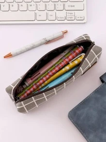 1 Túi Đựng Văn Phòng Phẩm Họa Tiết Kẻ Sọc, Túi Đựng Văn Phòng Phẩm Di Động Hiện Đại Cho Trung Học Cao Đẳng & Văn Phòng - Xám - Xem 3