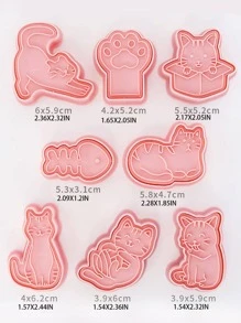 8入組卡通貓形狀餅乾印章 - 粉色 - 查看 6