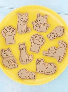 8入組卡通貓形狀餅乾印章 - 粉色 - 查看 10