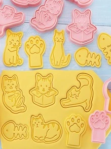 8入組卡通貓形狀餅乾印章 - 粉色 - 查看 7
